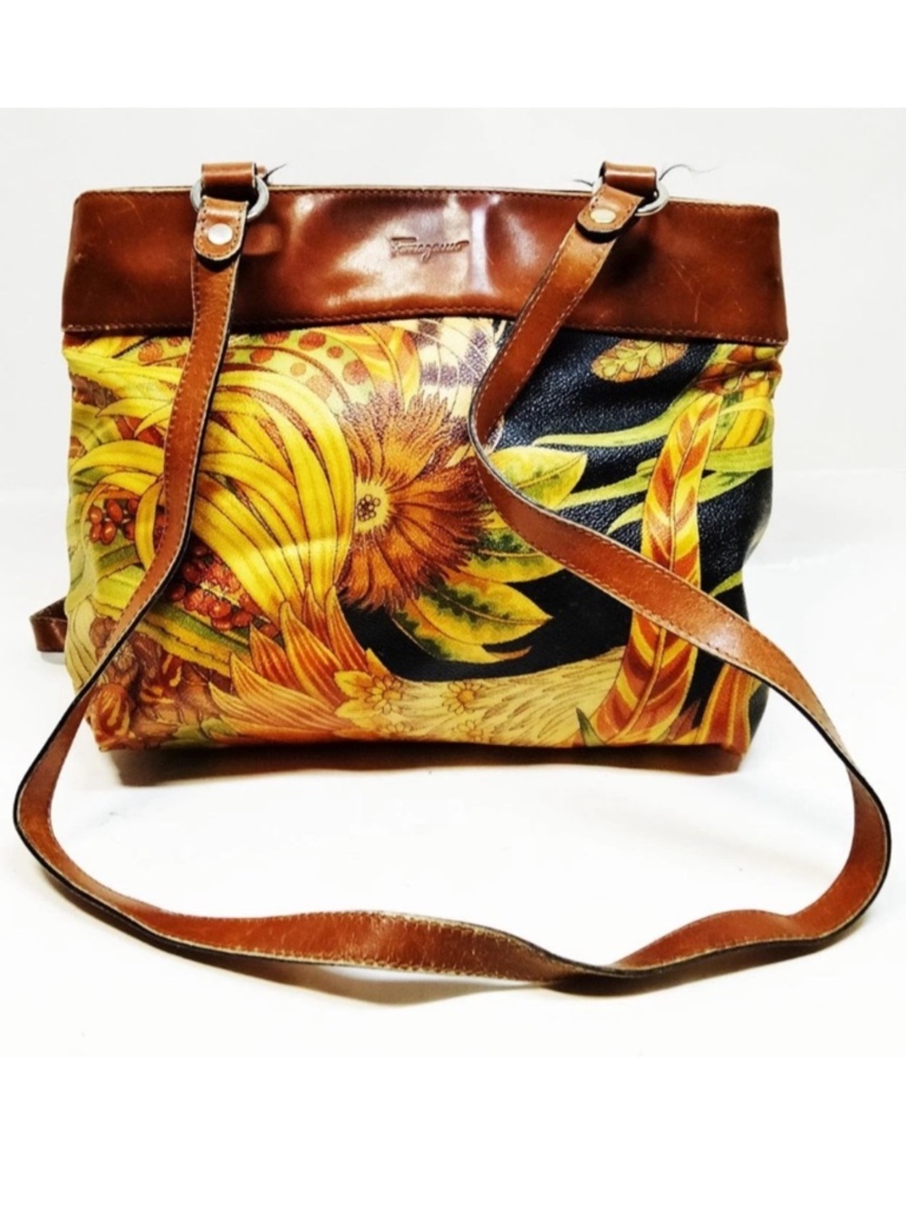 Salvatore Ferragamo Black Jungle Print Shoulder Bag
